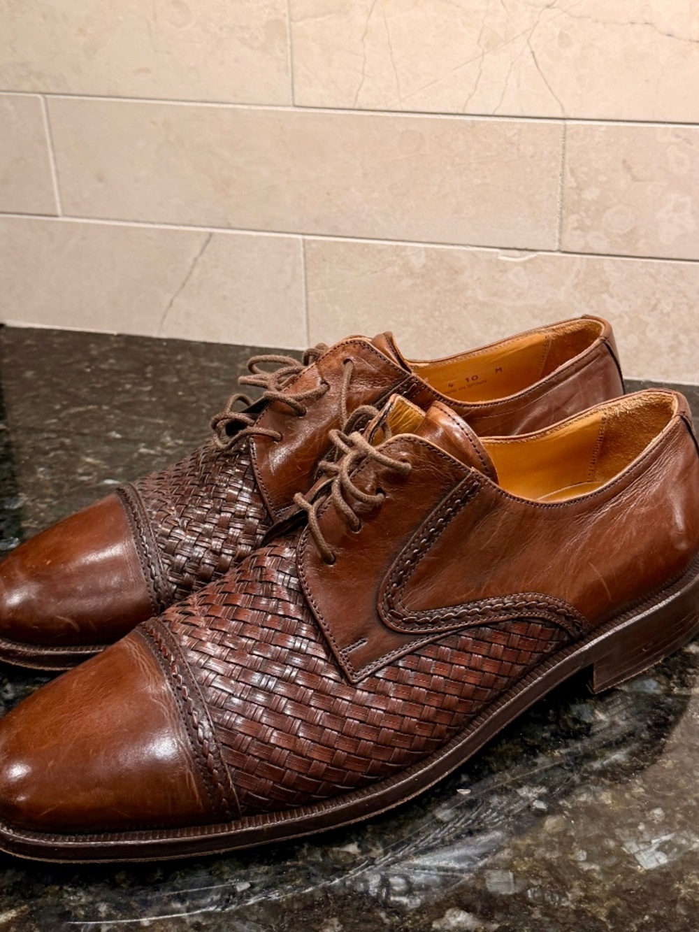 Principe Italy Men's Woven Leather Cap-Toe Oxford Dress Shoes – Cognac Brown
